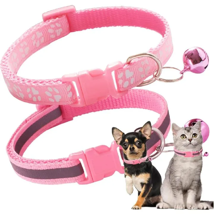【Promotion】Cat Collar with Bell, 2-Pack Basic & Reflective XS Dog Cat Collar with Bells for XXS Xs Small Pet Dogs Boy Tiny Kitten Girls Animal,Neck 7-12 Inch