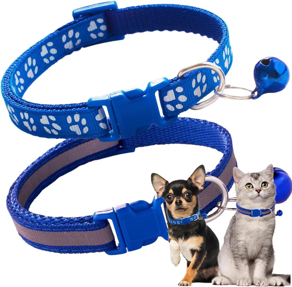 【Promotion】Cat Collar with Bell, 2-Pack Basic & Reflective XS Dog Cat Collar with Bells for XXS Xs Small Pet Dogs Boy Tiny Kitten Girls Animal,Neck 7-12 Inch
