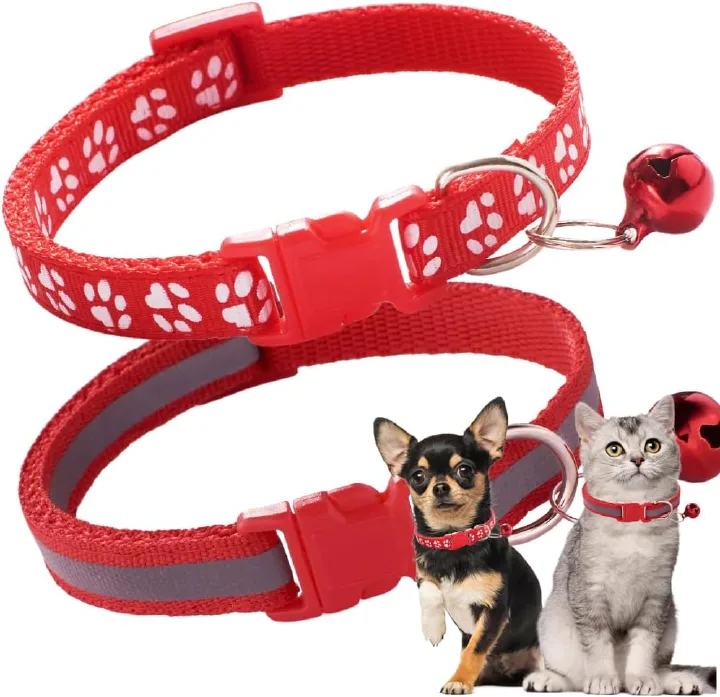 【Promotion】Cat Collar with Bell, 2-Pack Basic & Reflective XS Dog Cat Collar with Bells for XXS Xs Small Pet Dogs Boy Tiny Kitten Girls Animal,Neck 7-12 Inch