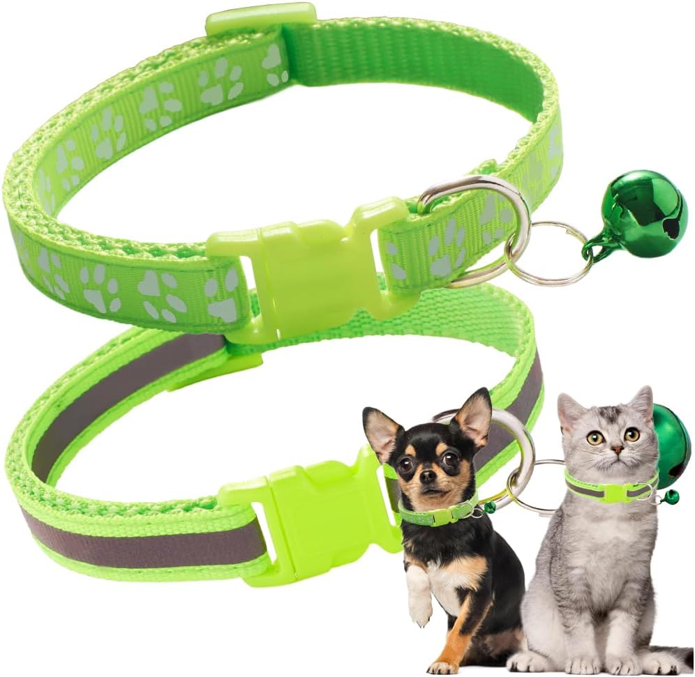 【Promotion】Cat Collar with Bell, 2-Pack Basic & Reflective XS Dog Cat Collar with Bells for XXS Xs Small Pet Dogs Boy Tiny Kitten Girls Animal,Neck 7-12 Inch