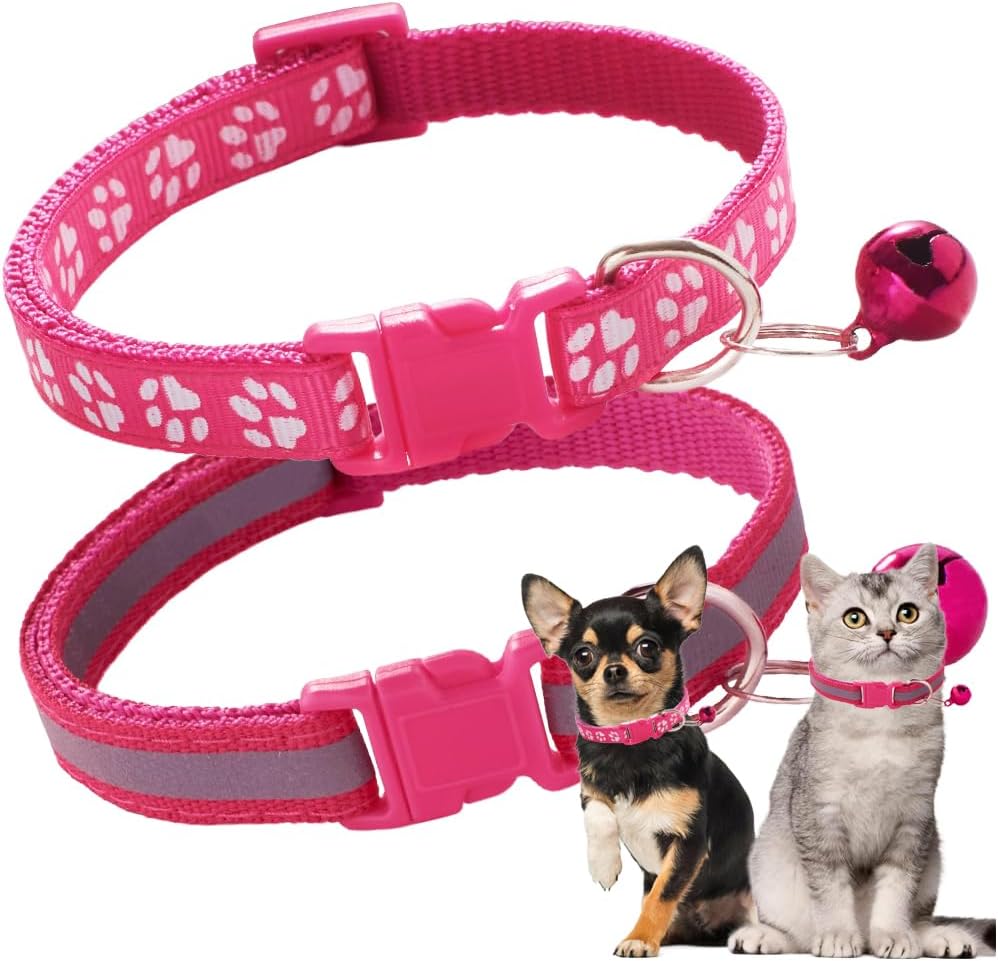 【Promotion】Cat Collar with Bell, 2-Pack Basic & Reflective XS Dog Cat Collar with Bells for XXS Xs Small Pet Dogs Boy Tiny Kitten Girls Animal,Neck 7-12 Inch