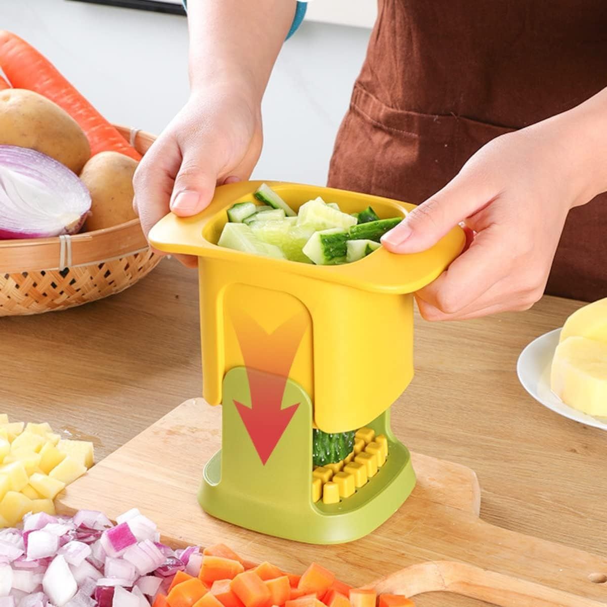 【Promotion】Vegetable Chopper,2 in 1 Hand Chopper For Vegetables Dicing & Slitting,Multifunctional Artifact Chopper, Portable Stainless Steel Mandoline Slicer, for vegatable, potato,fruits,15x9.4x9.9cm