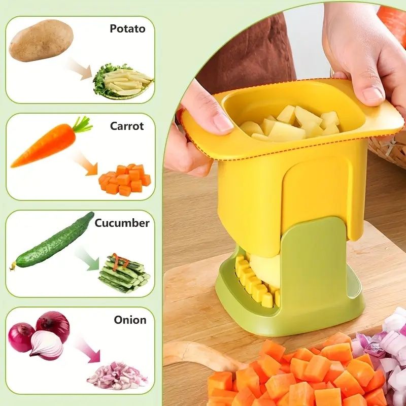 【Promotion】Vegetable Chopper,2 in 1 Hand Chopper For Vegetables Dicing & Slitting,Multifunctional Artifact Chopper, Portable Stainless Steel Mandoline Slicer, for vegatable, potato,fruits,15x9.4x9.9cm