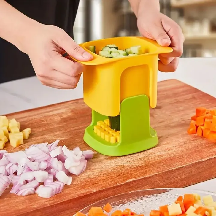 【Promotion】Vegetable Chopper,2 in 1 Hand Chopper For Vegetables Dicing & Slitting,Multifunctional Artifact Chopper, Portable Stainless Steel Mandoline Slicer, for vegatable, potato,fruits,15x9.4x9.9cm