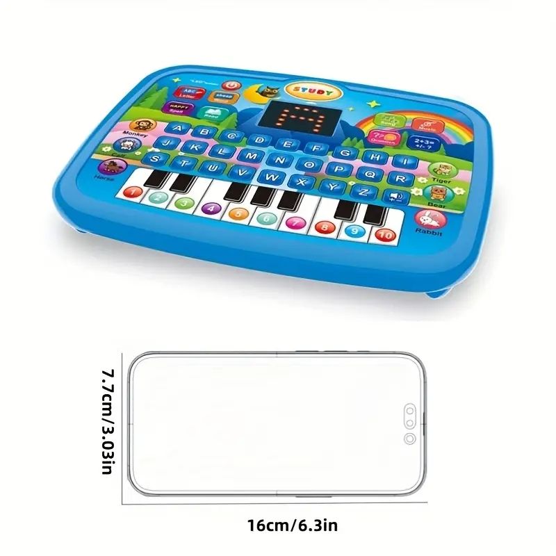 【Promotion】Kids Multifunctional Tablet Learning Machine with Alphabet, Numbers, Music, Animals & Piano Keys, Educational Toy for Ages 3+, Durable Plastic, Battery Operated (Batteries Not Included)