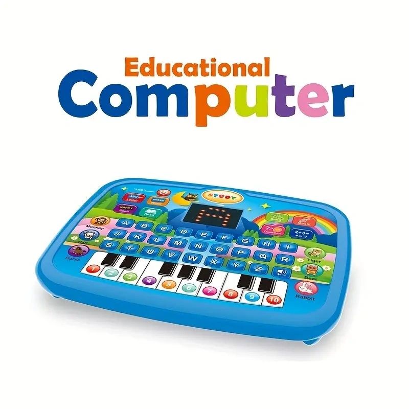 【Promotion】Kids Multifunctional Tablet Learning Machine with Alphabet, Numbers, Music, Animals & Piano Keys, Educational Toy for Ages 3+, Durable Plastic, Battery Operated (Batteries Not Included)