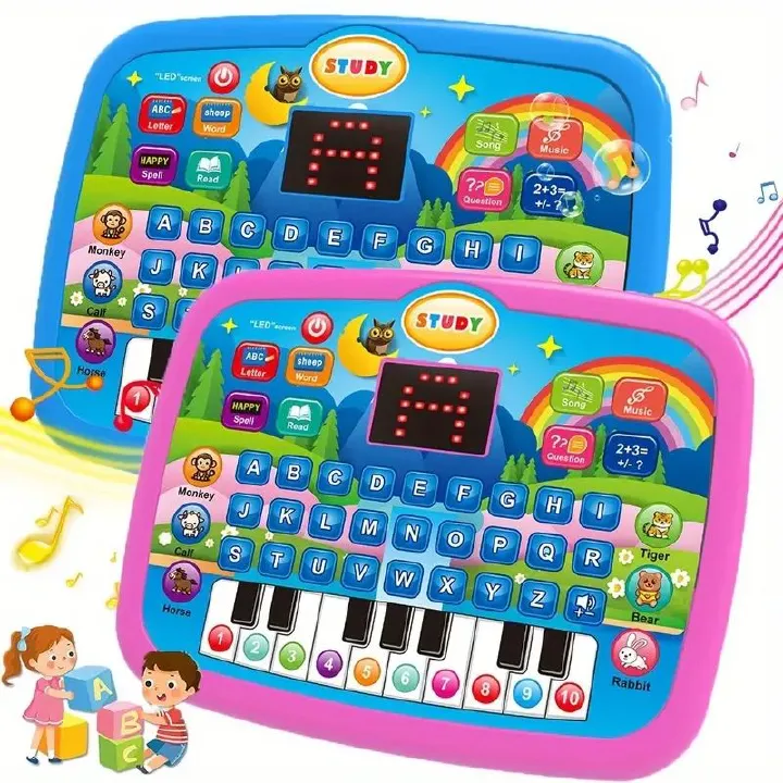 【Promotion】Kids Multifunctional Tablet Learning Machine with Alphabet, Numbers, Music, Animals & Piano Keys, Educational Toy for Ages 3+, Durable Plastic, Battery Operated (Batteries Not Included)