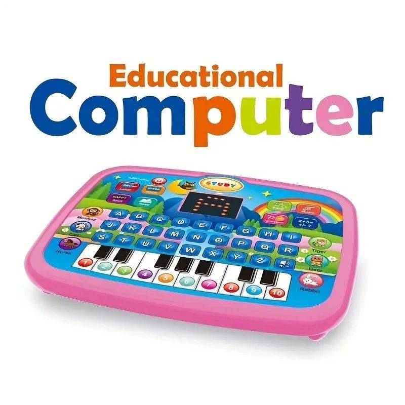 【Promotion】Kids Multifunctional Tablet Learning Machine with Alphabet, Numbers, Music, Animals & Piano Keys, Educational Toy for Ages 3+, Durable Plastic, Battery Operated (Batteries Not Included)