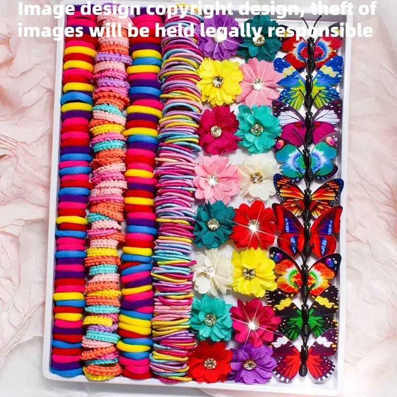 【Promotion】231pcs/set of colorful hair accessories, including flower hair ornaments inlaid with sparkling Rhinestones, butterfly hair clips for realistic styling and super colorful hair rings
