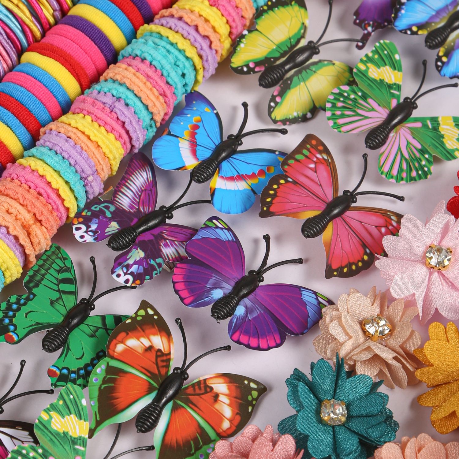 【Promotion】231pcs/set of colorful hair accessories, including flower hair ornaments inlaid with sparkling Rhinestones, butterfly hair clips for realistic styling and super colorful hair rings