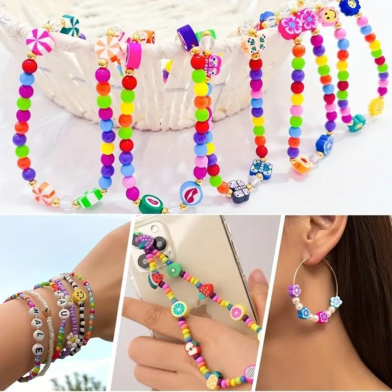 【Promotion】1000 Pcs Beaded Jewelry Making Kit, Acrylic & Soft Clay Beads with Animal & Insect Charms, Preppy Hollow Beads for DIY Bracelets and Necklace Crafts, Fantasy Themed Polymer Clay Bead Set