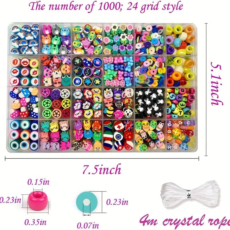【Promotion】1000 Pcs Beaded Jewelry Making Kit, Acrylic & Soft Clay Beads with Animal & Insect Charms, Preppy Hollow Beads for DIY Bracelets and Necklace Crafts, Fantasy Themed Polymer Clay Bead Set