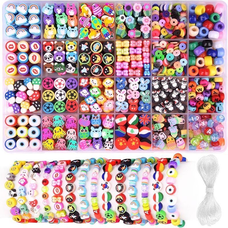 【Promotion】1000 Pcs Beaded Jewelry Making Kit, Acrylic & Soft Clay Beads with Animal & Insect Charms, Preppy Hollow Beads for DIY Bracelets and Necklace Crafts, Fantasy Themed Polymer Clay Bead Set