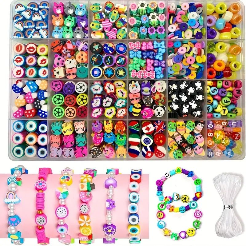 【Promotion】1000 Pcs Beaded Jewelry Making Kit, Acrylic & Soft Clay Beads with Animal & Insect Charms, Preppy Hollow Beads for DIY Bracelets and Necklace Crafts, Fantasy Themed Polymer Clay Bead Set