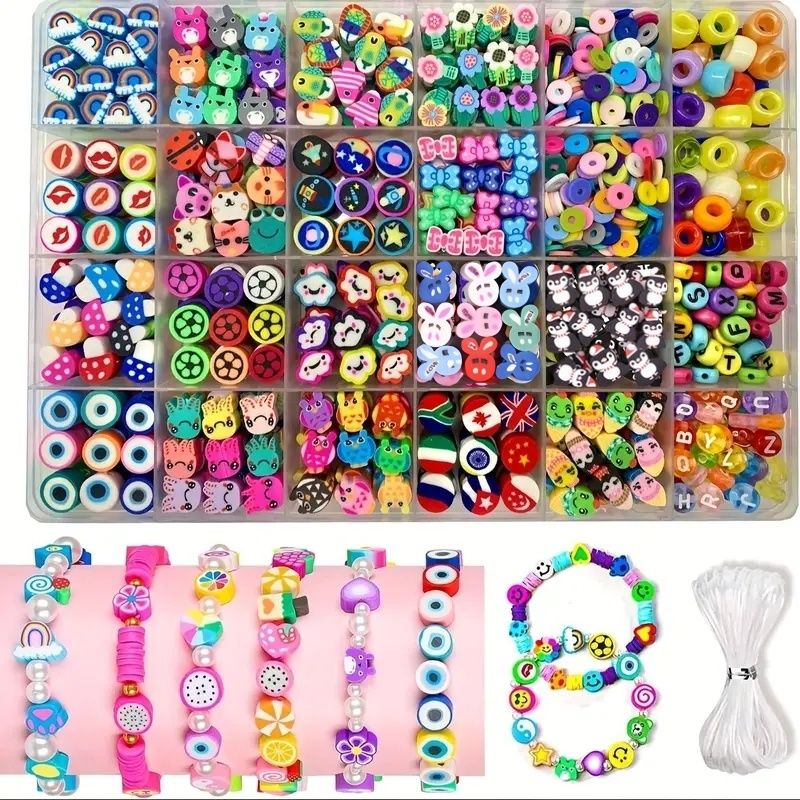 【Promotion】1000 Pcs Beaded Jewelry Making Kit, Acrylic & Soft Clay Beads with Animal & Insect Charms, Preppy Hollow Beads for DIY Bracelets and Necklace Crafts, Fantasy Themed Polymer Clay Bead Set