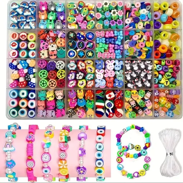 【Promotion】1000 Pcs Beaded Jewelry Making Kit, Acrylic & Soft Clay Beads with Animal & Insect Charms, Preppy Hollow Beads for DIY Bracelets and Necklace Crafts, Fantasy Themed Polymer Clay Bead Set