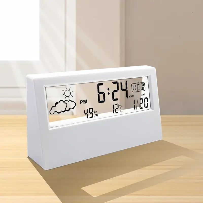 【Promotion】Transparent Desk Clock, Digital Alarm Clock, Transparent Modern Design, Temperature, Humidity, Snooze, Aesthetic Home Decor, Office Decor,Battery Operated Desk Clock for Office, Living Room