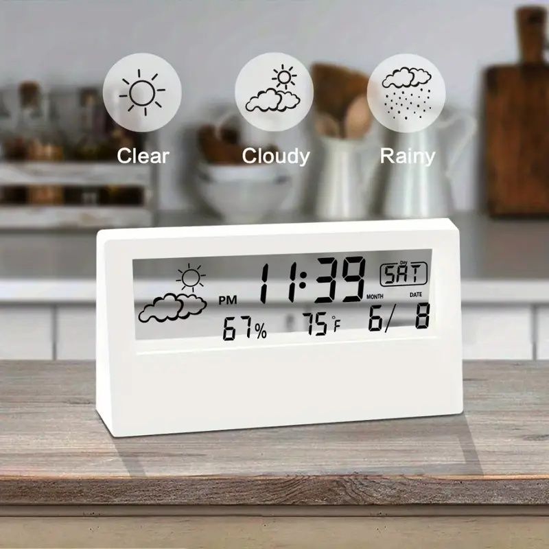 【Promotion】Transparent Desk Clock, Digital Alarm Clock, Transparent Modern Design, Temperature, Humidity, Snooze, Aesthetic Home Decor, Office Decor,Battery Operated Desk Clock for Office, Living Room