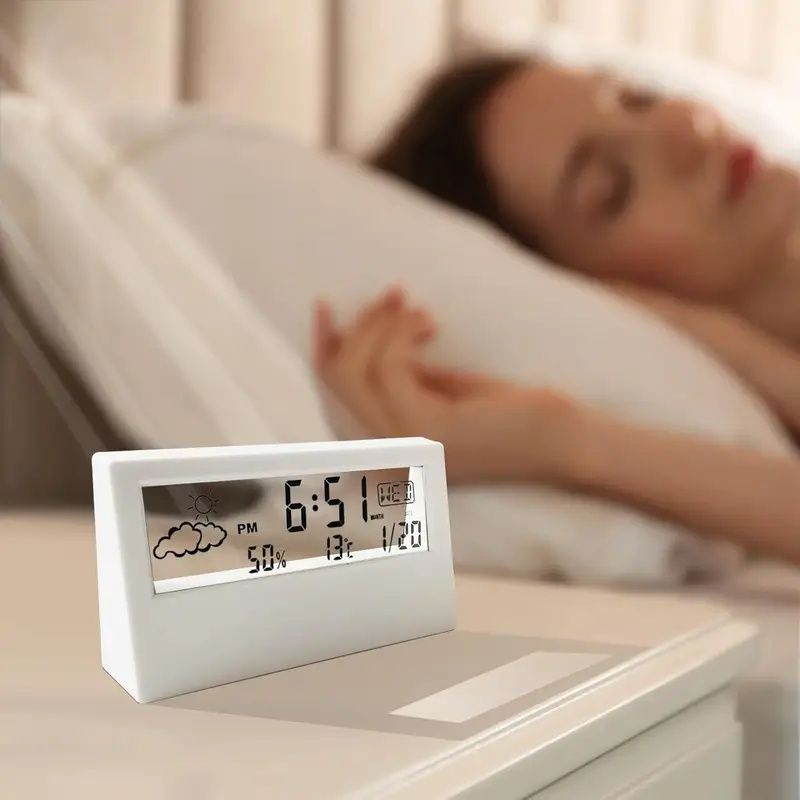 【Promotion】Transparent Desk Clock, Digital Alarm Clock, Transparent Modern Design, Temperature, Humidity, Snooze, Aesthetic Home Decor, Office Decor,Battery Operated Desk Clock for Office, Living Room
