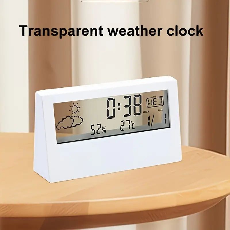 【Promotion】Transparent Desk Clock, Digital Alarm Clock, Transparent Modern Design, Temperature, Humidity, Snooze, Aesthetic Home Decor, Office Decor,Battery Operated Desk Clock for Office, Living Room