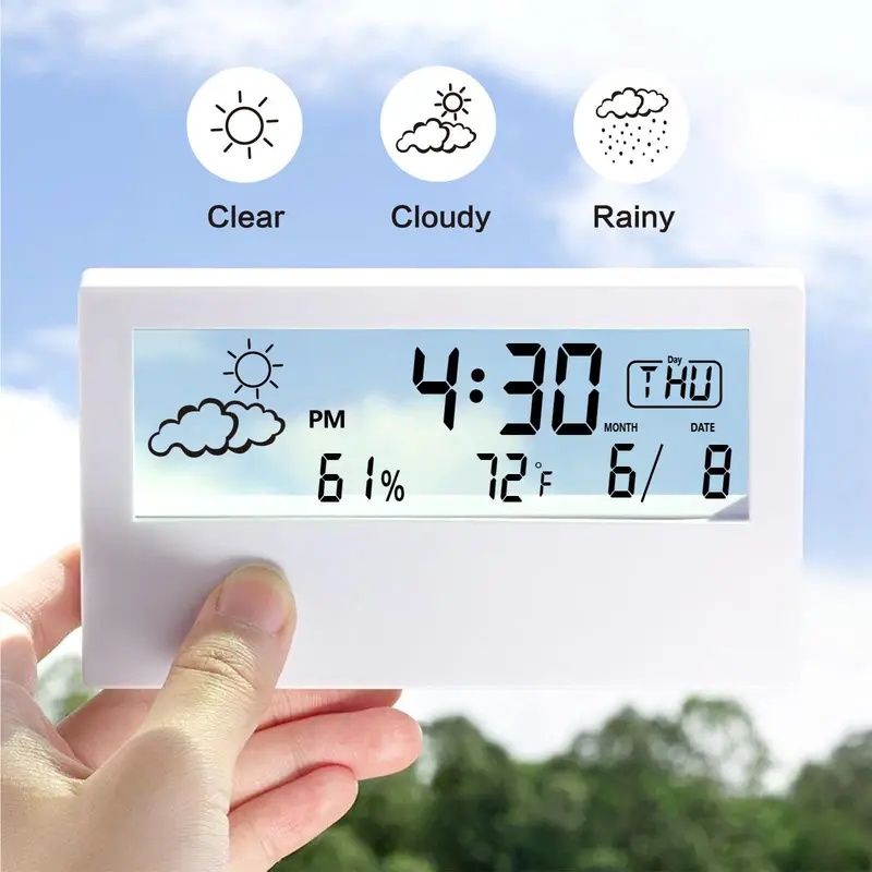 【Promotion】Transparent Desk Clock, Digital Alarm Clock, Transparent Modern Design, Temperature, Humidity, Snooze, Aesthetic Home Decor, Office Decor,Battery Operated Desk Clock for Office, Living Room