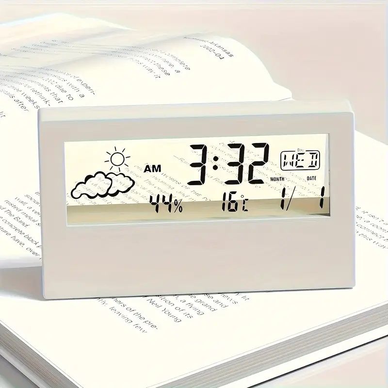【Promotion】Transparent Desk Clock, Digital Alarm Clock, Transparent Modern Design, Temperature, Humidity, Snooze, Aesthetic Home Decor, Office Decor,Battery Operated Desk Clock for Office, Living Room