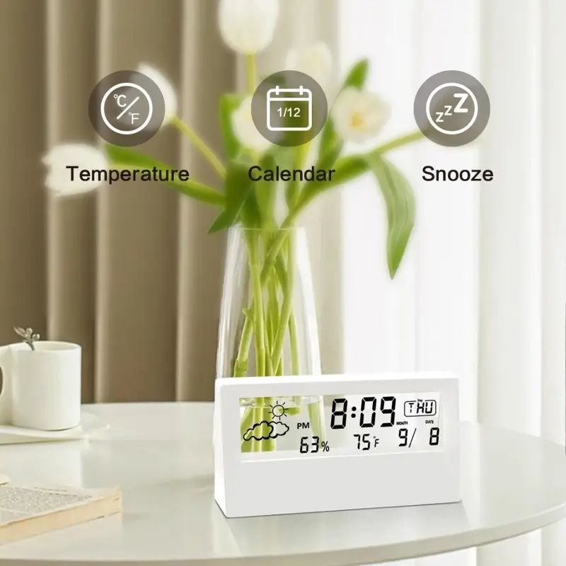 【Promotion】Transparent Desk Clock, Digital Alarm Clock, Transparent Modern Design, Temperature, Humidity, Snooze, Aesthetic Home Decor, Office Decor,Battery Operated Desk Clock for Office, Living Room
