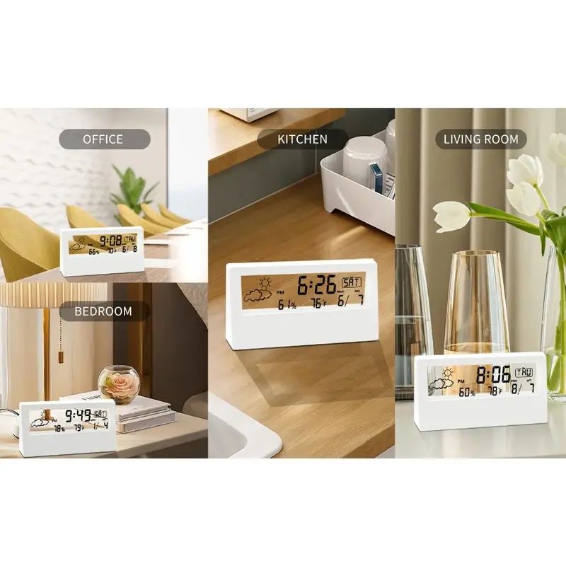 【Promotion】Transparent Desk Clock, Digital Alarm Clock, Transparent Modern Design, Temperature, Humidity, Snooze, Aesthetic Home Decor, Office Decor,Battery Operated Desk Clock for Office, Living Room
