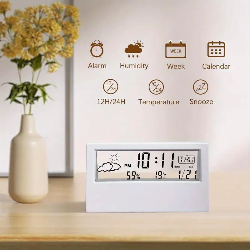 【Promotion】Transparent Desk Clock, Digital Alarm Clock, Transparent Modern Design, Temperature, Humidity, Snooze, Aesthetic Home Decor, Office Decor,Battery Operated Desk Clock for Office, Living Room