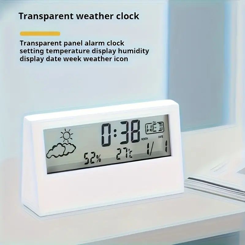 【Promotion】Transparent Desk Clock, Digital Alarm Clock, Transparent Modern Design, Temperature, Humidity, Snooze, Aesthetic Home Decor, Office Decor,Battery Operated Desk Clock for Office, Living Room
