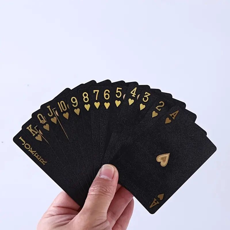 【Promotion】Black Golden Foil Poker, Waterproof Plastic Playing Cards, Table Game Cards For Gift Collection Christmas, Halloween Gift