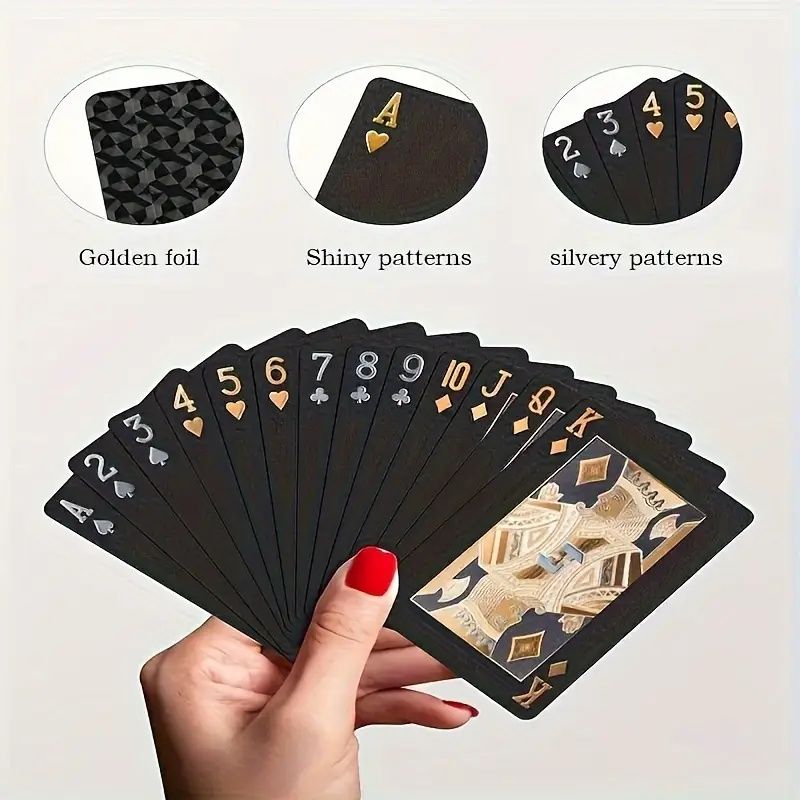 【Promotion】Black Golden Foil Poker, Waterproof Plastic Playing Cards, Table Game Cards For Gift Collection Christmas, Halloween Gift