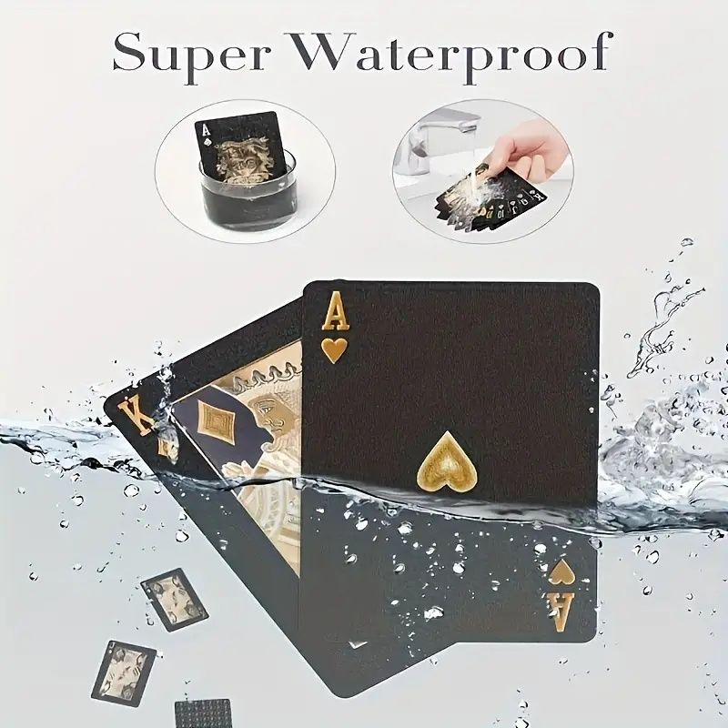【Promotion】Black Golden Foil Poker, Waterproof Plastic Playing Cards, Table Game Cards For Gift Collection Christmas, Halloween Gift