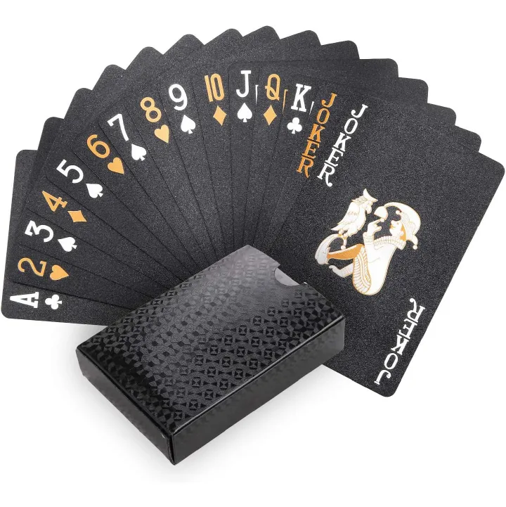 【Promotion】Black Golden Foil Poker, Waterproof Plastic Playing Cards, Table Game Cards For Gift Collection Christmas, Halloween Gift