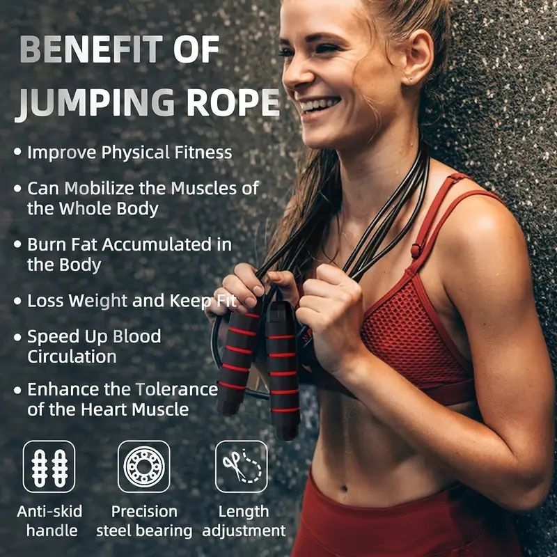 Adjustable Jump Rope with Smooth Bearing Steel Wire  - 1pc Professional Skipping Rope with Memory Foam Handle for Effective Cardio and Fitness Training