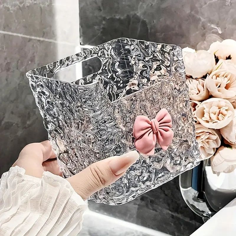 Acrylic Hanging Storage Bins Set, Luxurious Embossed Pattern, Multi-Use Bathroom & Kitchen Organizer, Toothbrush Toothpaste Holder, Makeup Basket, Wall-Mounted Or Tabletop Accessory, Plastic