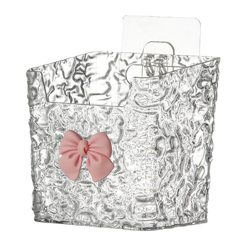 Acrylic Hanging Storage Bins Set, Luxurious Embossed Pattern, Multi-Use Bathroom & Kitchen Organizer, Toothbrush Toothpaste Holder, Makeup Basket, Wall-Mounted Or Tabletop Accessory, Plastic