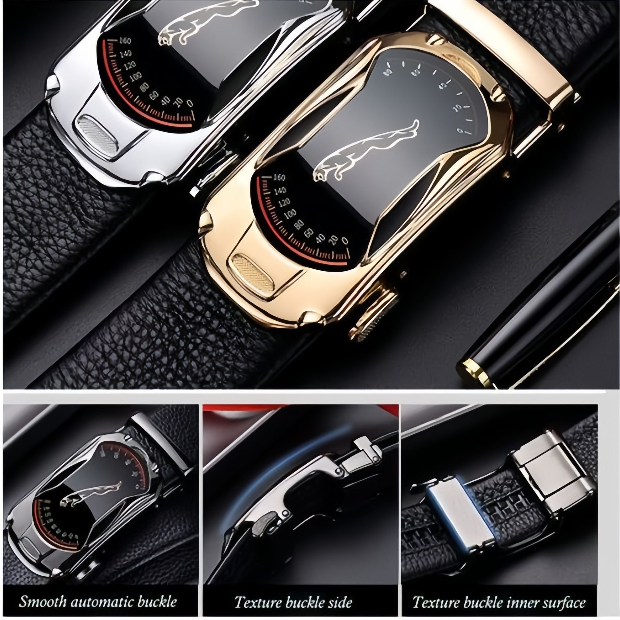 Men's Belts Men's Leather Belt Automatic Buckle Trendy Casual Denim Belt Men's Cowhide Belt,120 cm