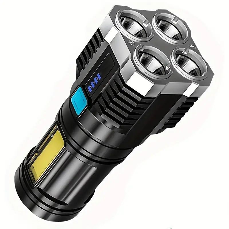 USB Rechargeable LED Flashlight with 4 Modes & COB Side Light - Powerful, Portable Torch for Outdoor Camping