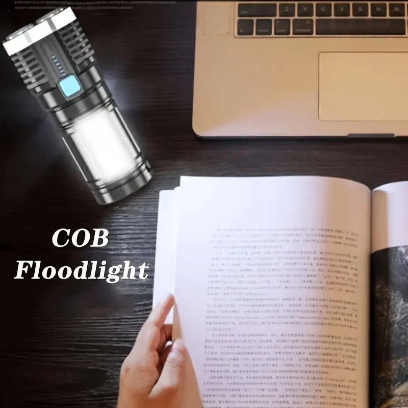 USB Rechargeable LED Flashlight with 4 Modes & COB Side Light - Powerful, Portable Torch for Outdoor Camping