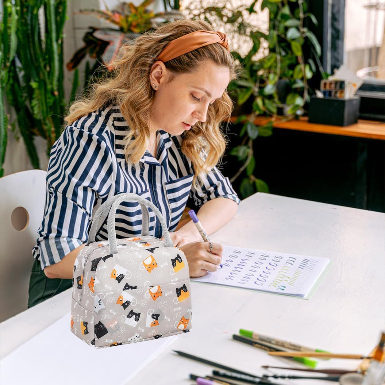 Insulated Lunch Bag Tote Bag for Women Wide Open Insulated Cooler Bag Water-Resistant Thermal Leak-Proof Lunch Organizer for Men Girls Outdoor Picnic Work