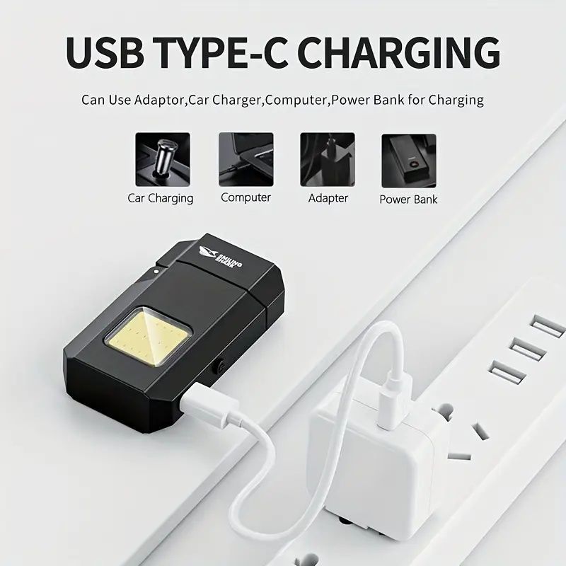 TIP137 Mini Flashlight - Super Bright COB Keychain Light with Built-in Lighter, USB Type-C Rechargeable, Pocket-Sized for Camping, Home, and Emergency Use, Flashlight Rechargeable