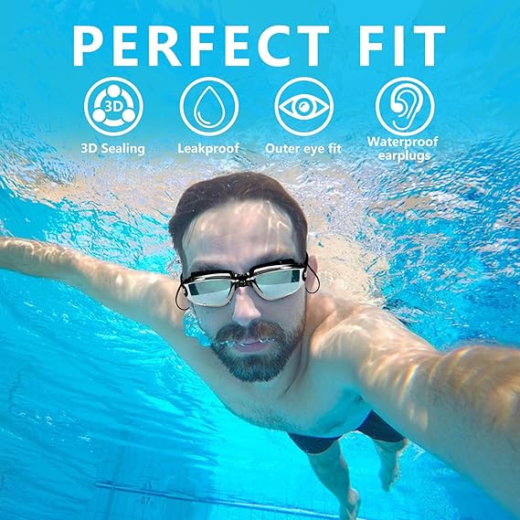 【Promotion】5 in 1 Swimming Kit | Goggles - Cap - Earplugs - Nose clip | Comfortable Adjustable Anti Fog UV Protected lenses | For Adults or Kids Men or Women | No Leaking | Swim Pool Sea Gift Pack