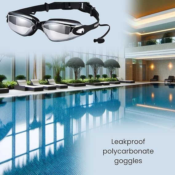 【Promotion】5 in 1 Swimming Kit | Goggles - Cap - Earplugs - Nose clip | Comfortable Adjustable Anti Fog UV Protected lenses | For Adults or Kids Men or Women | No Leaking | Swim Pool Sea Gift Pack