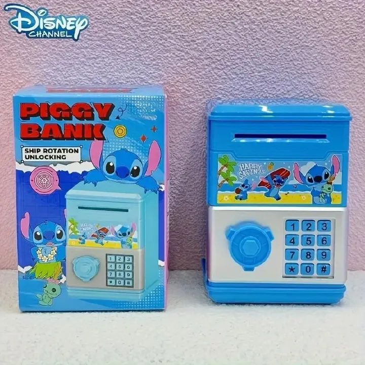 1pc Stitch & Angel Cartoon Square Large Capacity Piggy Bank, No Power Required, Cute Coin Storage Box, Home Office Desktop Decor, Ideal Christmas Birthday Gift for Classmates, Friends, Family