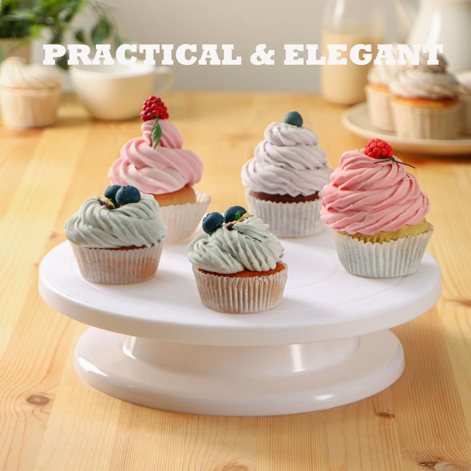 94 pcs Cake Decorating Kit with Cake Turntable - Includes 50 Disposable + 2 Reusable Piping Bags and Tips Set, 24 Icing Piping Tips, 2 Spatulas, 3 Icing Comb Scraper, 6 Muffin Cups