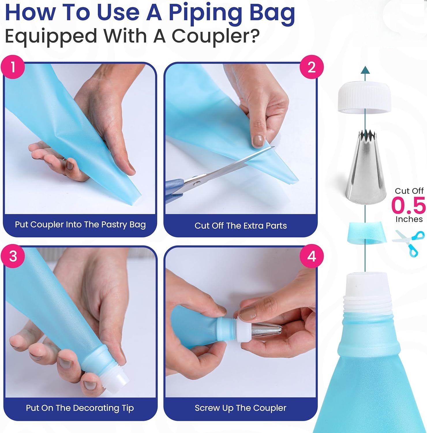 94 pcs Cake Decorating Kit with Cake Turntable - Includes 50 Disposable + 2 Reusable Piping Bags and Tips Set, 24 Icing Piping Tips, 2 Spatulas, 3 Icing Comb Scraper, 6 Muffin Cups