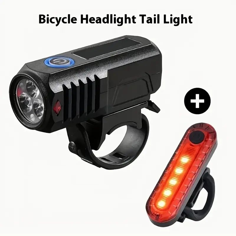 2pcs Mountain Bike Headlight And Taillight, LED USB Rechargeable, Handlebar Mount, High Brightness for Night Riding