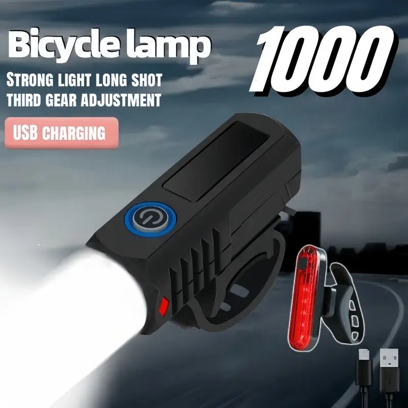 2pcs Mountain Bike Headlight And Taillight, LED USB Rechargeable, Handlebar Mount, High Brightness for Night Riding