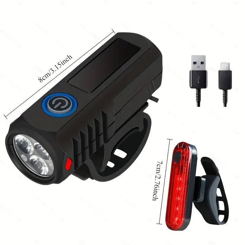 2pcs Mountain Bike Headlight And Taillight, LED USB Rechargeable, Handlebar Mount, High Brightness for Night Riding